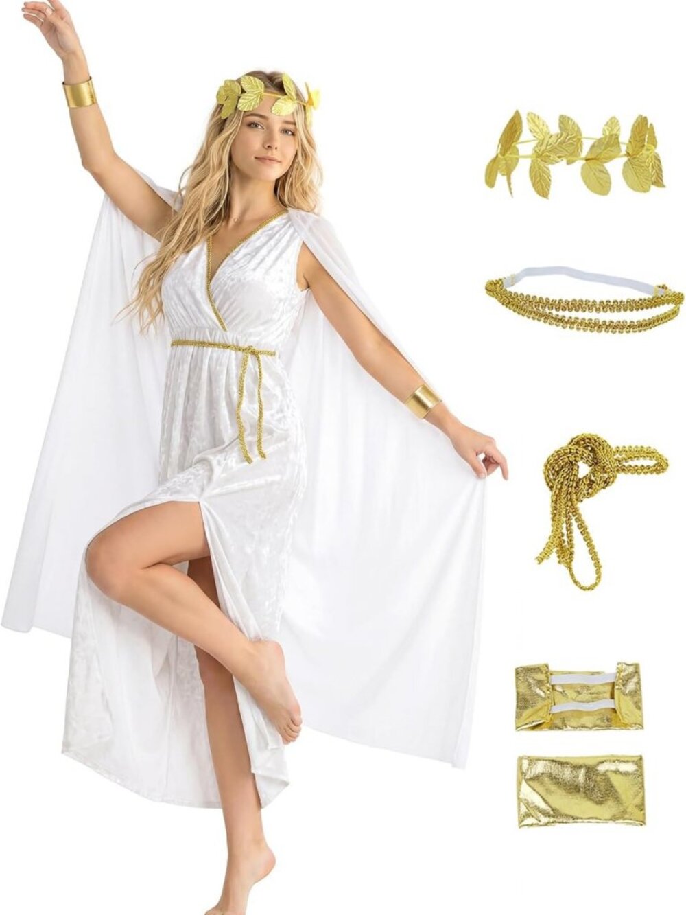 Elegant Greek Toga Costume Set for Women | Roman Goddess Dress for Halloween